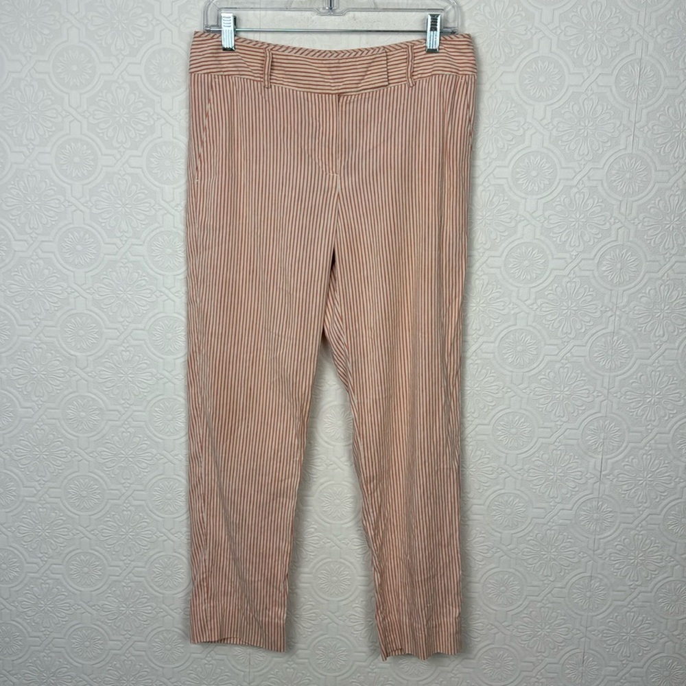 Carlisle Linen Silk Pants Cropped Preppy Coastal Stripes Old Money Red White 6‎